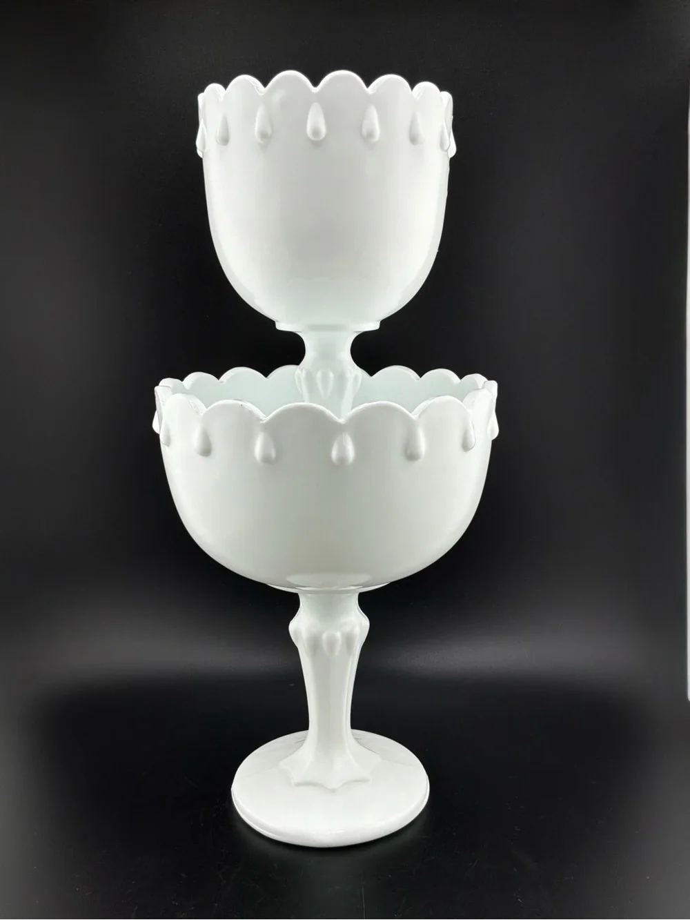 pair of vintage Indiana Glass white milk glass pedestal compote bowls